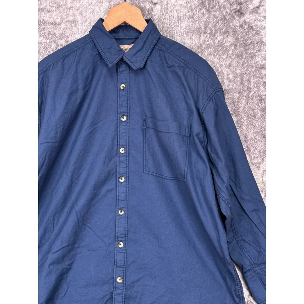 Free People Top XS Womens Blue Cotton Twill Oversize Tunic Button Shirt